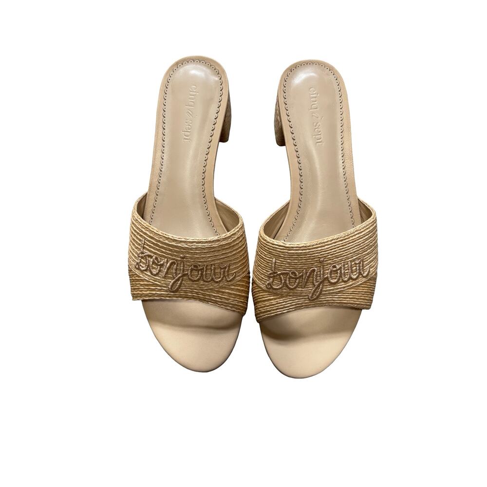 Cinq à Sept Dani Raffia Slide Sandals Embroidered Block Heel Size 39.5 - Picture 2 of 7